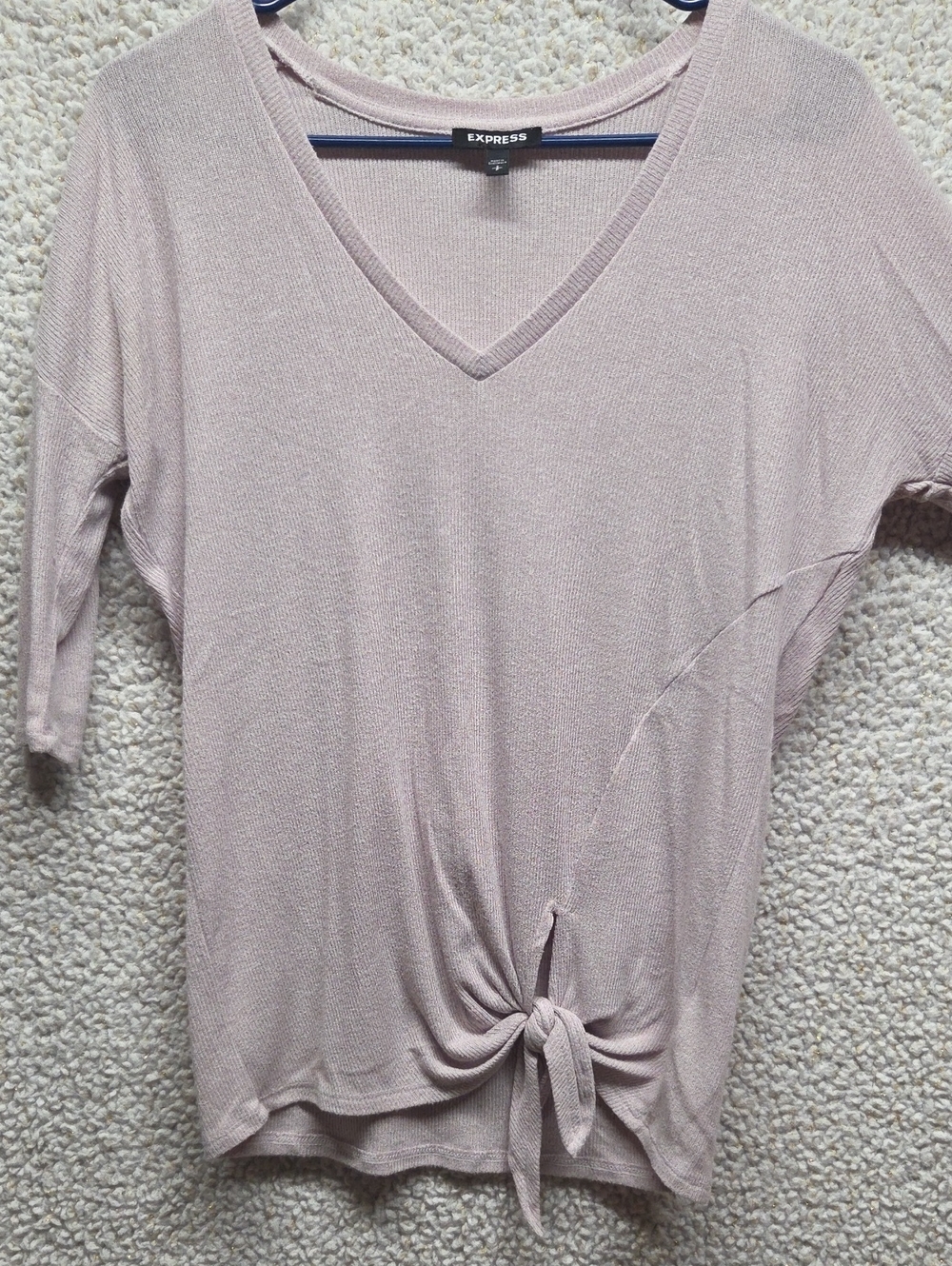 Express Dusty Mauve Tie-Front V-Neck Short Sleeve Sweater